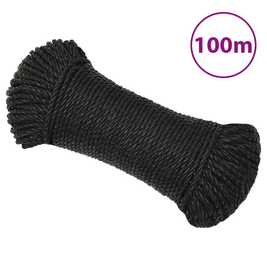 vidaXL Corda de trabalho 3 mm 100 m poliéster preto