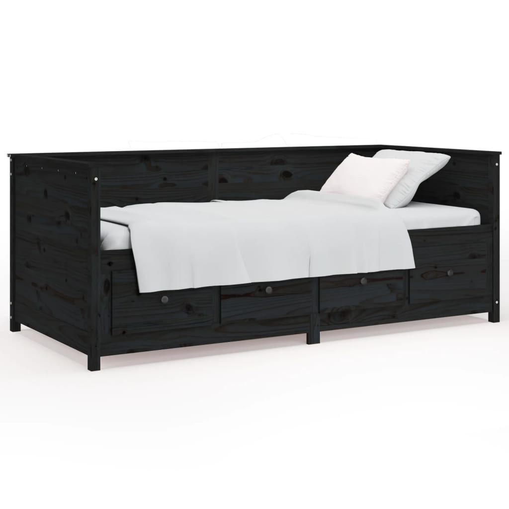 vidaXL Sofá-cama 90x190 cm madeira de pinho maciça preto