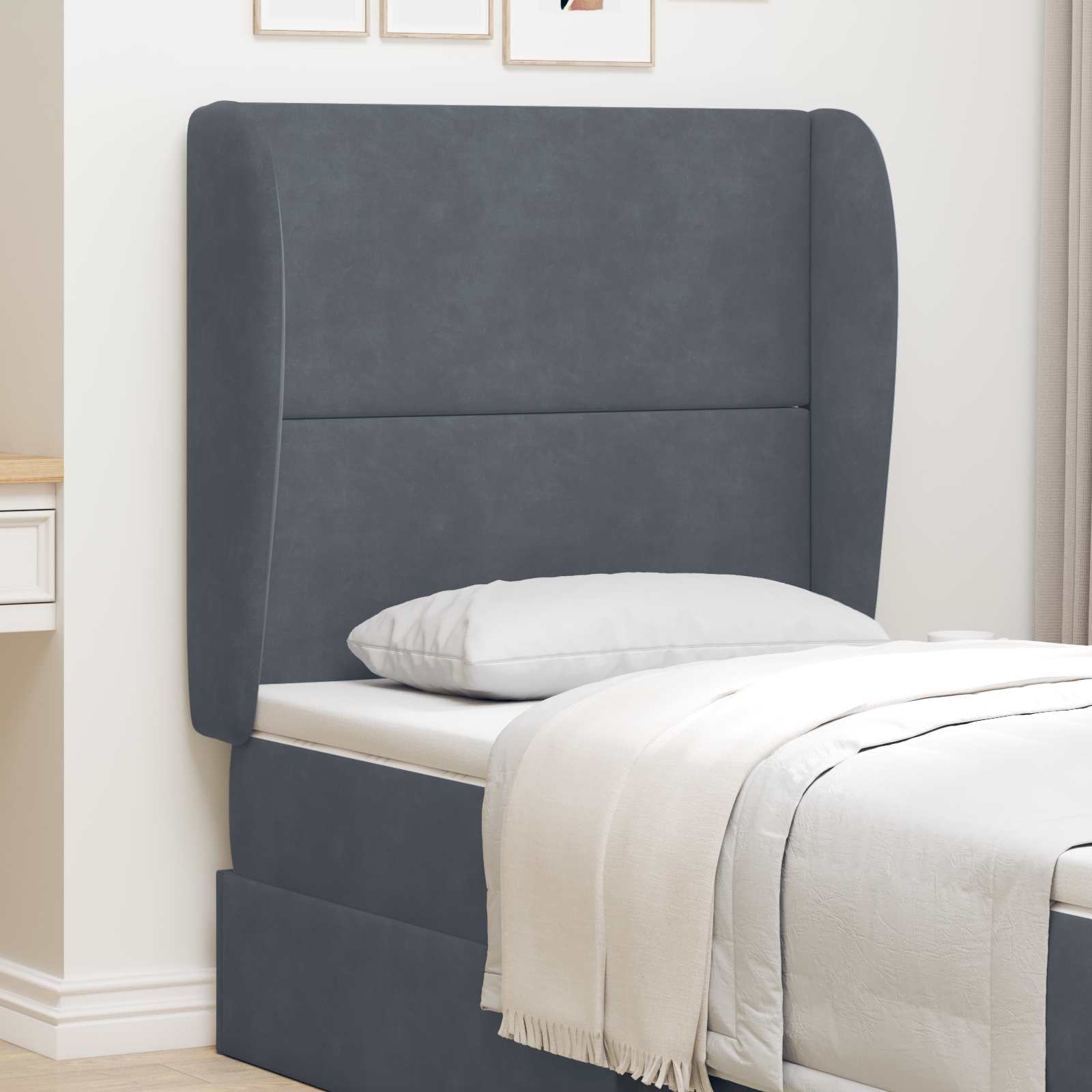 vidaXL Orelha de Cabeceira Cinza Escuro 80 x 23 x 6 cm Veludo