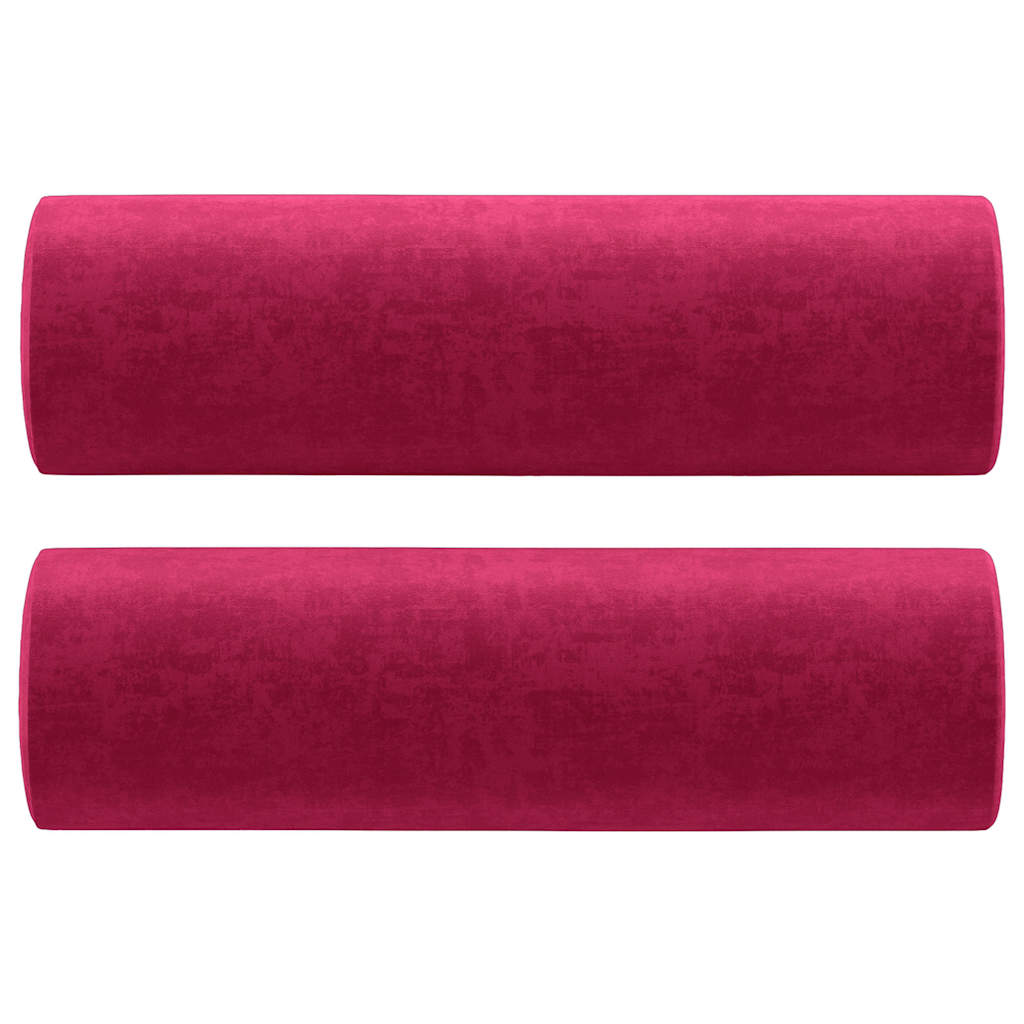 vidaXL Almofadas decorativas 2 pcs Ø15x50 cm veludo vermelho tinto