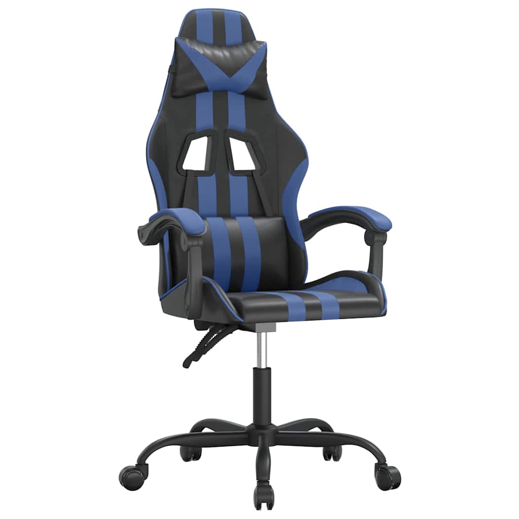 vidaXL Cadeira gaming giratória couro artificial preto e azul