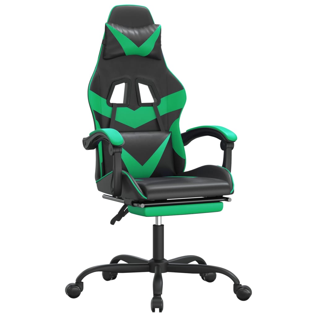 vidaXL Cadeira gaming giratória c/ apoio pés couro artif. preto/verde