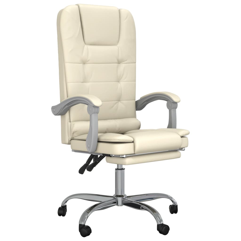 vidaXL Cadeira escritório massagens reclinável couro artificial creme