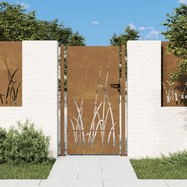 vidaXL Portão de Jardim 105x180 cm Aço Corten Design Erva - 1683741916