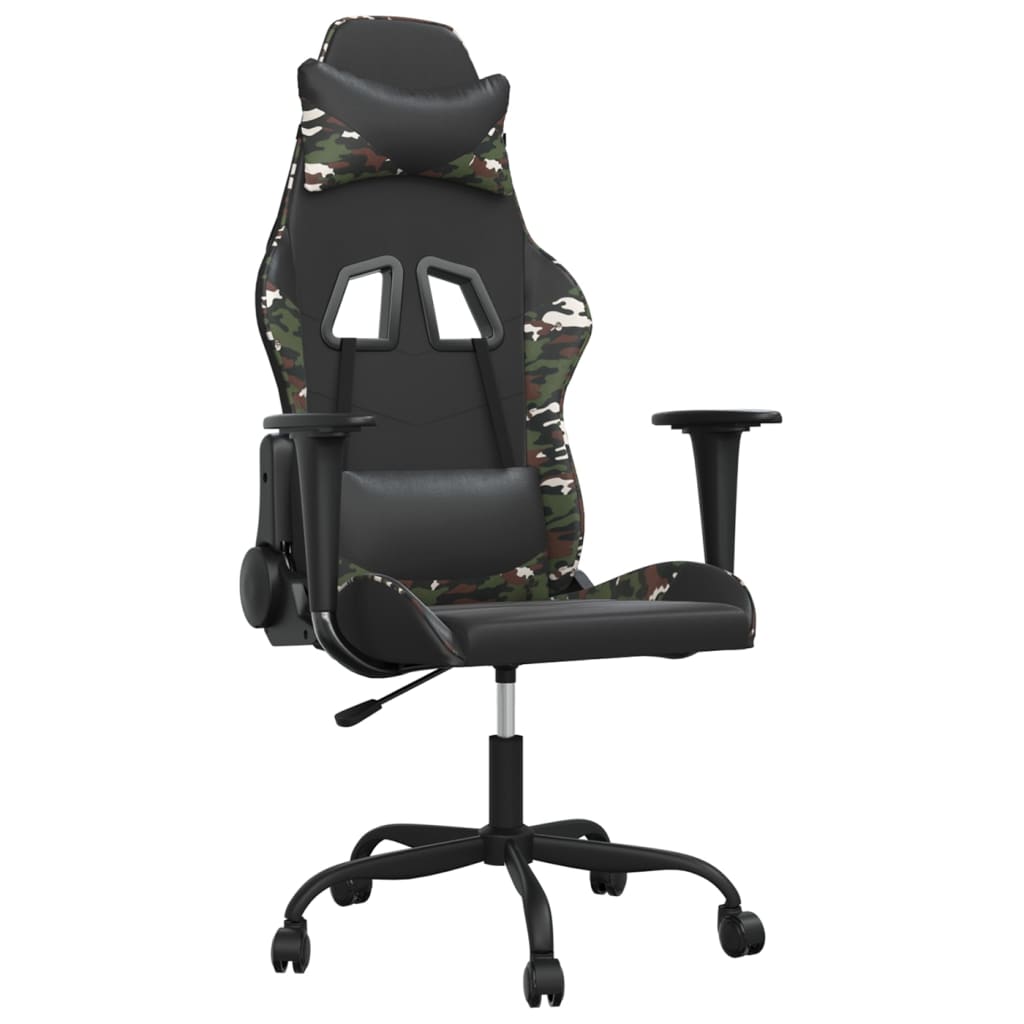 vidaXL Cadeira gaming couro artificial preto e camuflado