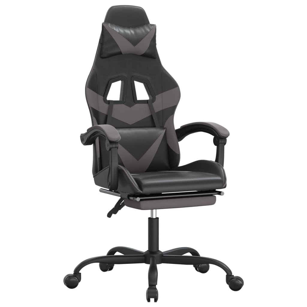 vidaXL Cadeira gaming c/ apoio pés couro artificial preto e cinza