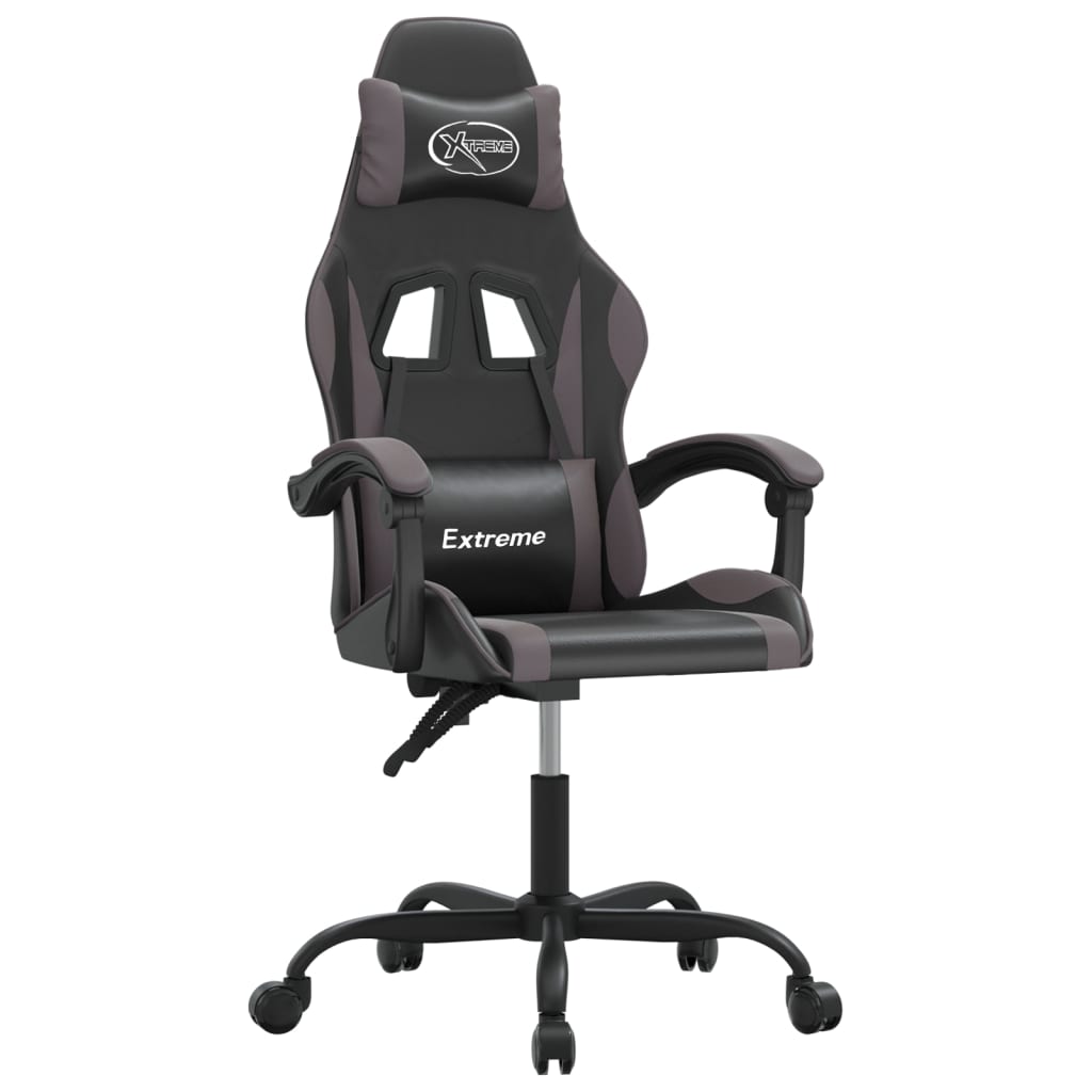 vidaXL Cadeira gaming couro artificial preto e cinzento
