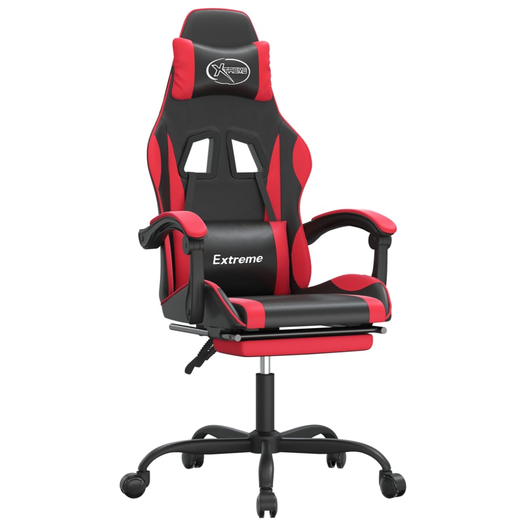 vidaXL Cadeira gaming c/ apoio pés couro artificial preto e vermelho