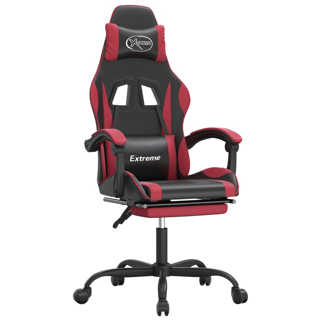 vidaXL Cadeira gaming +apoio pés couro artificial preto/vermelho tinto