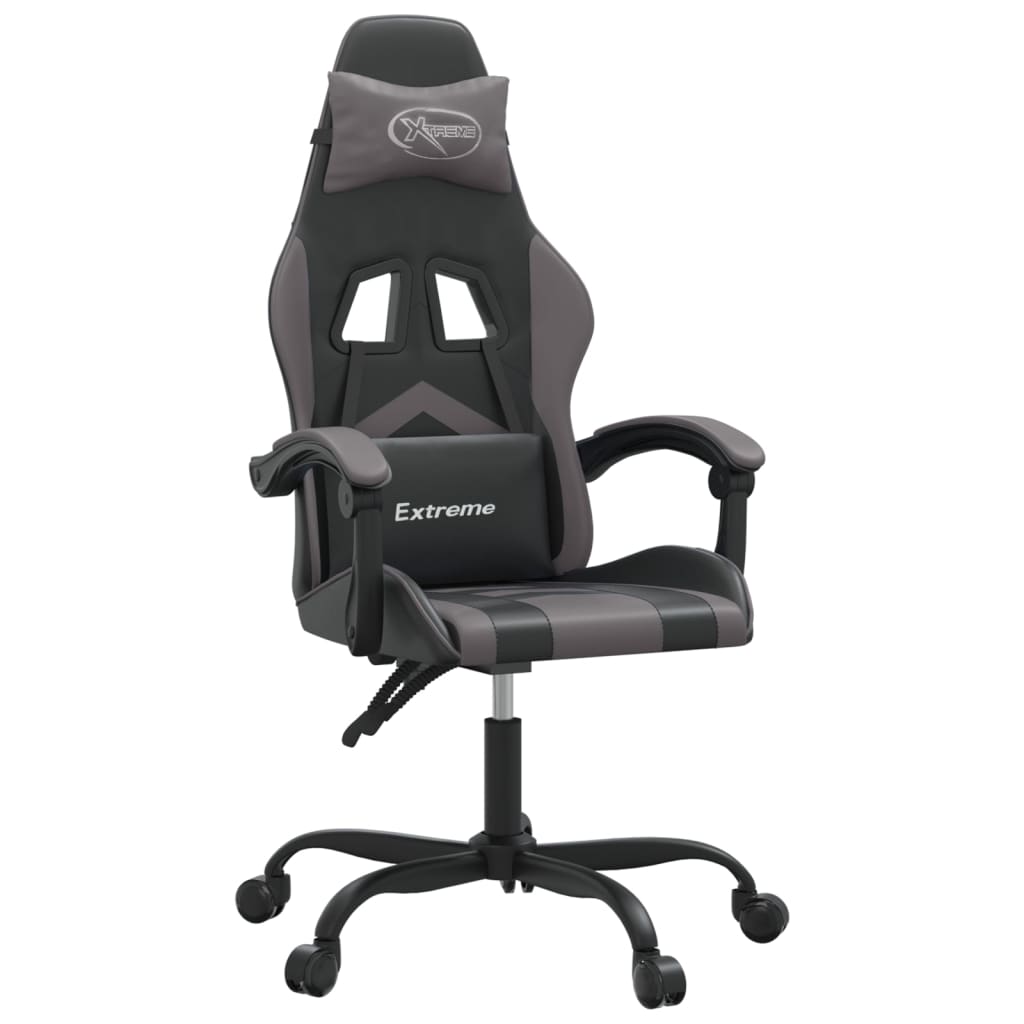 vidaXL Cadeira gaming couro artificial preto e cinzento