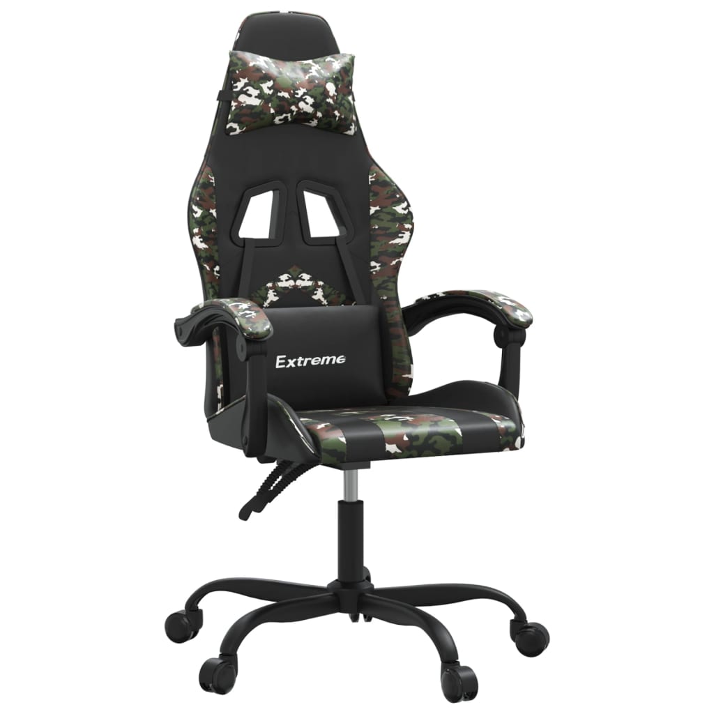 vidaXL Cadeira gaming couro artificial preto e camuflado