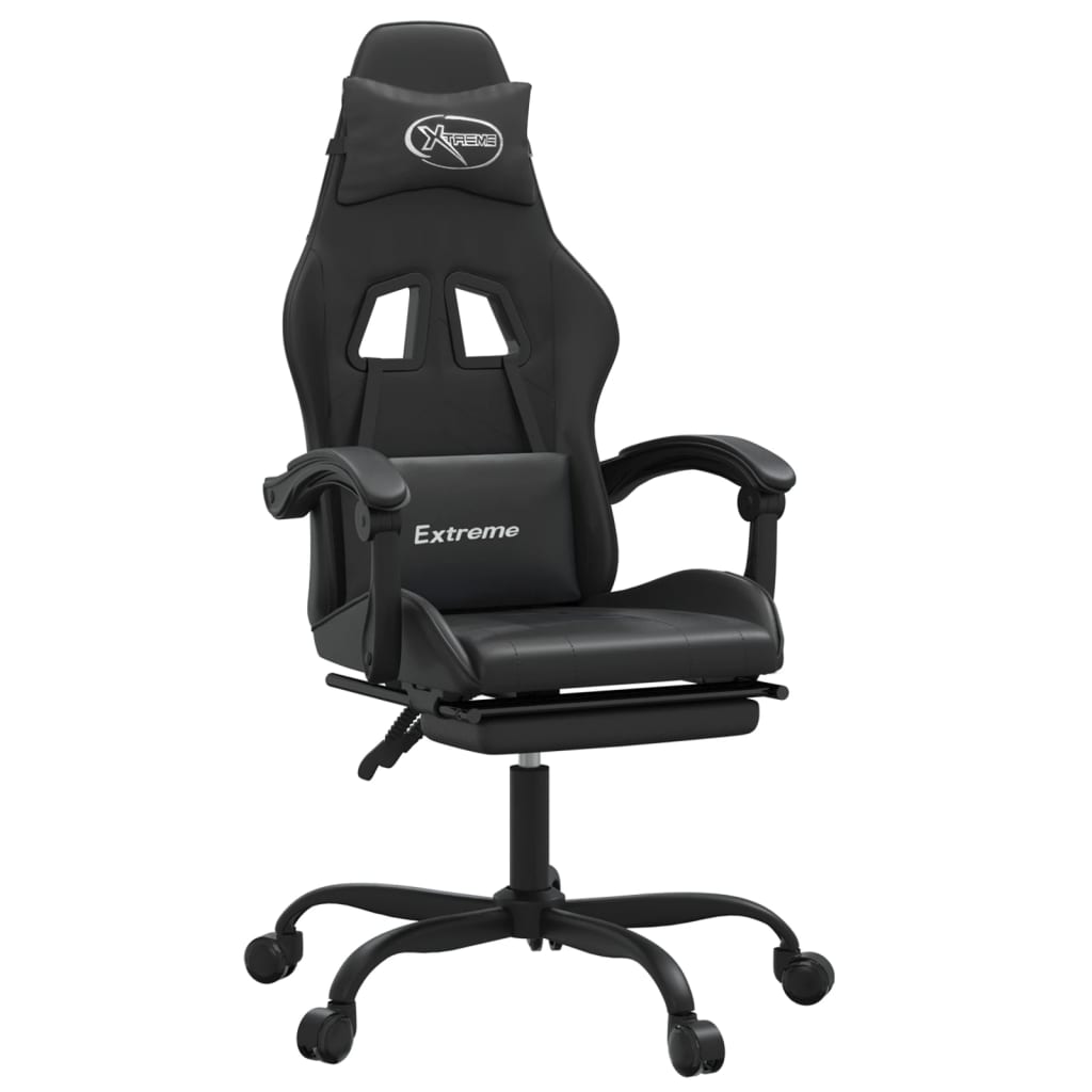 vidaXL Cadeira gaming c/ apoio pés couro artificial preto