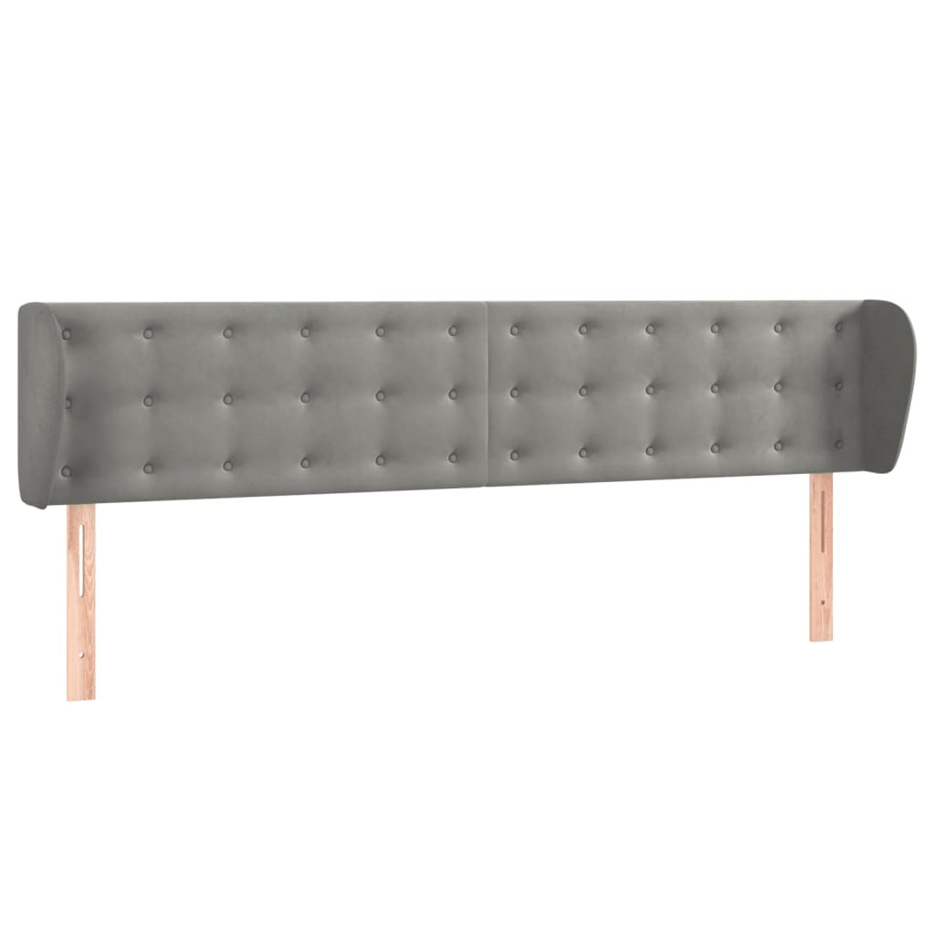 vidaXL Cabeceira de cama c/ abas veludo 203x23x78/88 cm cinzento-claro