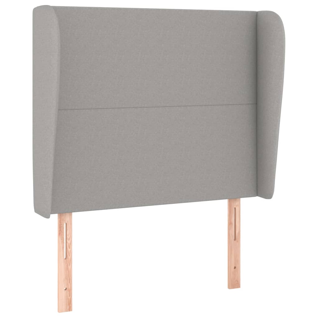 vidaXL Cabeceira de cama c/ abas tecido 83x23x118/128cm cinzento-claro