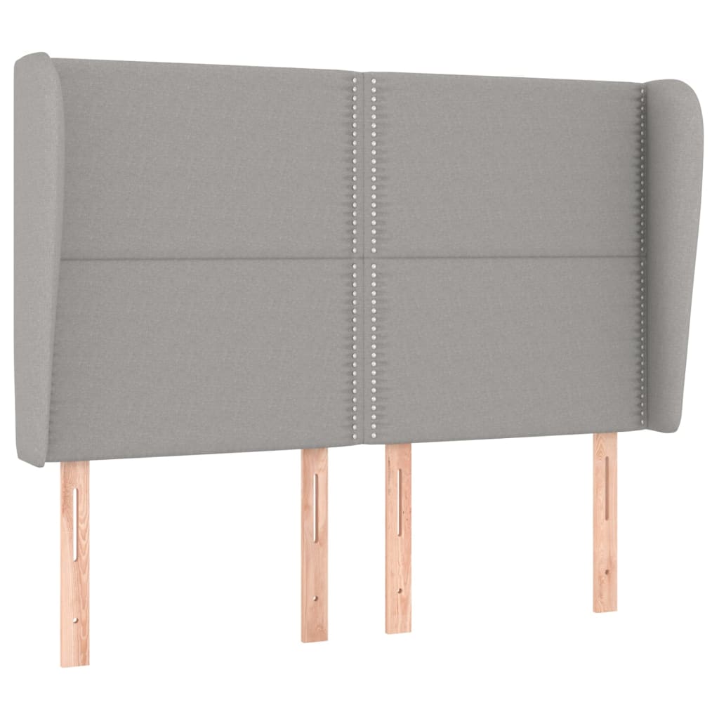 vidaXL Cabeceira de cama c/ abas tecido 147x23x118/128cm cinza-claro
