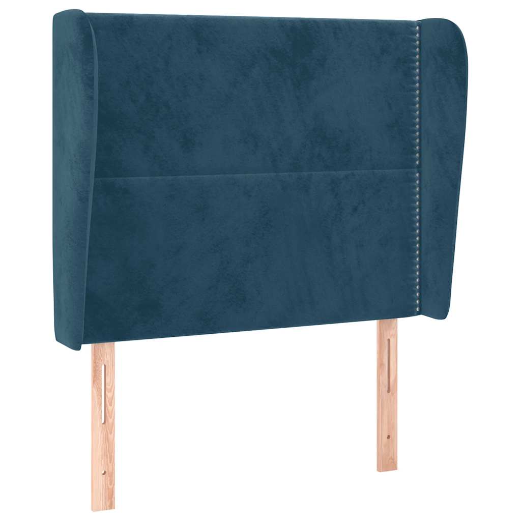 vidaXL Cabeceira cama c/ abas veludo 93x23x118/128 cm azul-escuro