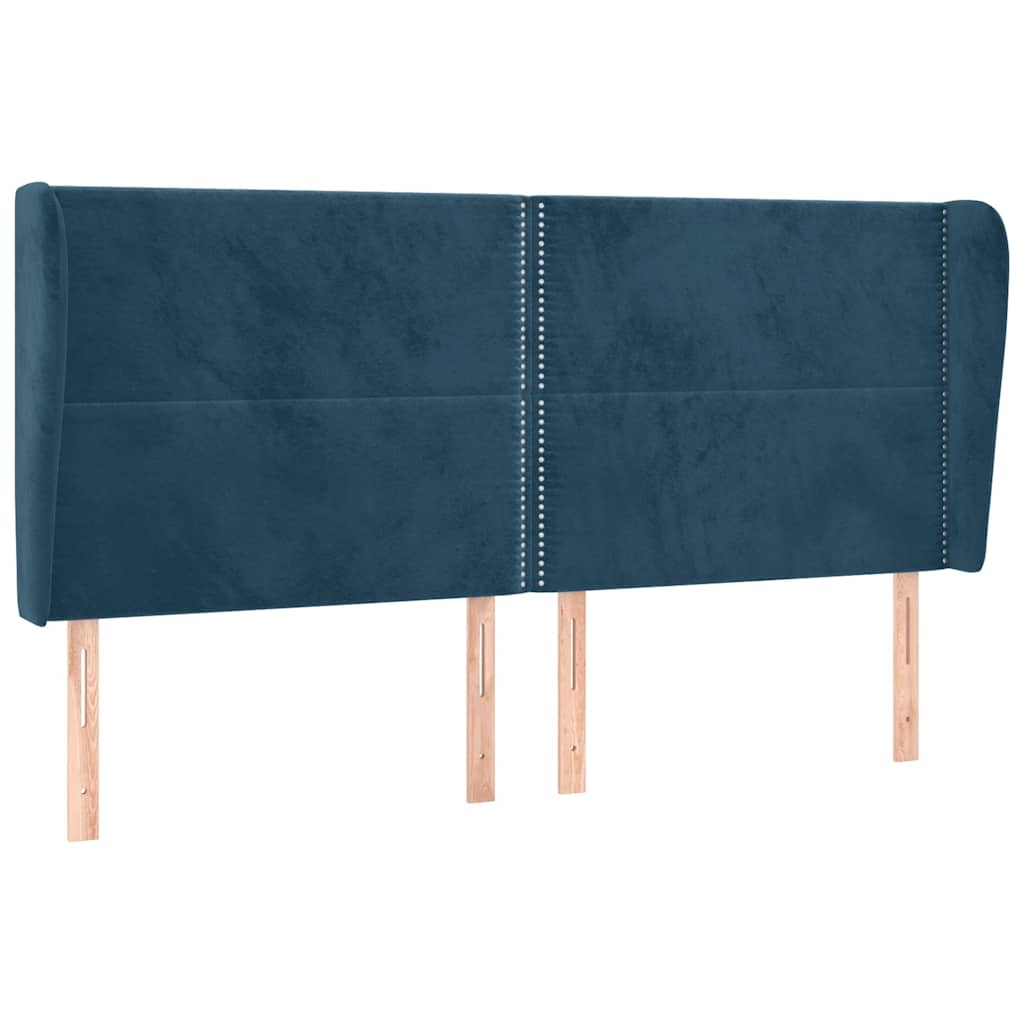 vidaXL Cabeceira cama c/ abas veludo 163x23x118/128 cm azul-escuro