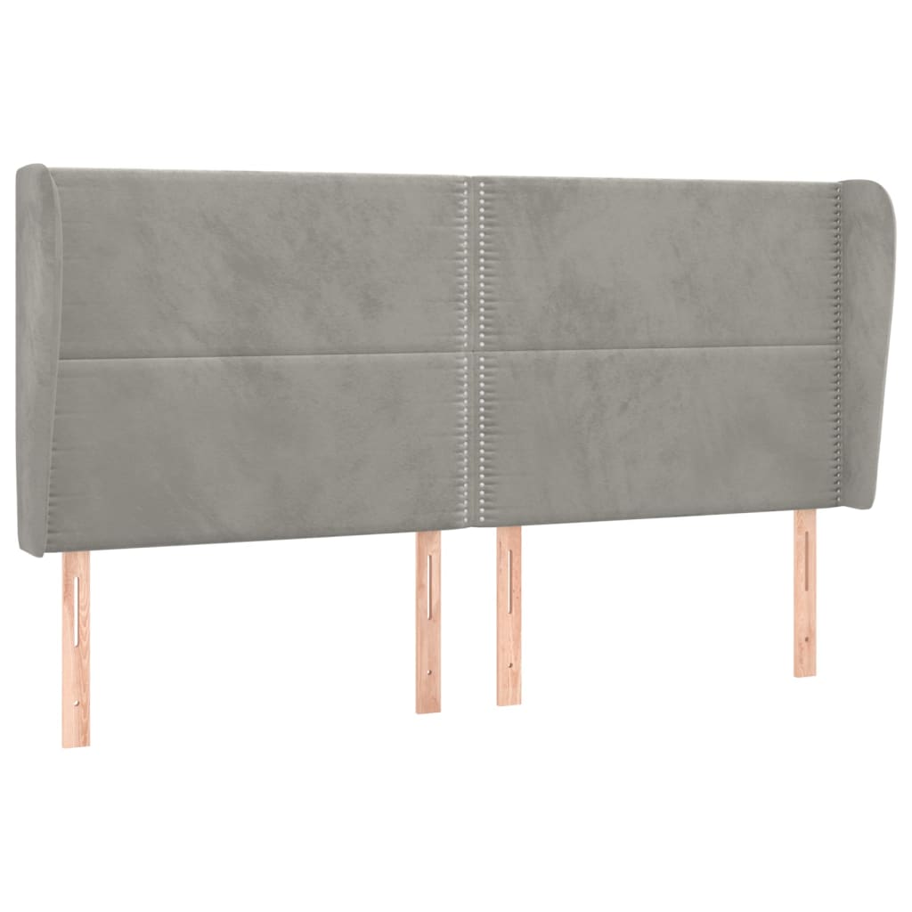 vidaXL Cabeceira cama c/ abas veludo 203x23x118/128 cm cinzento-claro