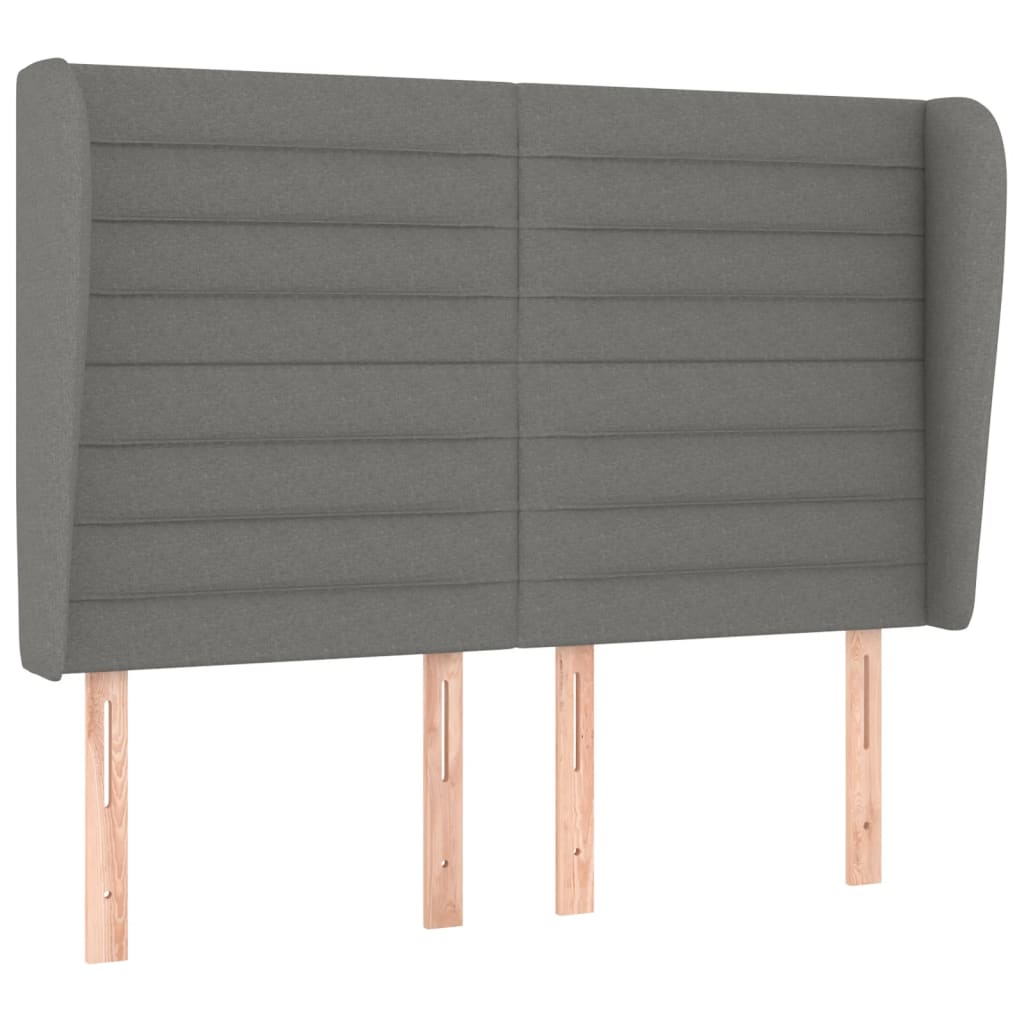 vidaXL Cabeceira cama c/ abas tecido 147x23x118/128 cm cinzento-escuro