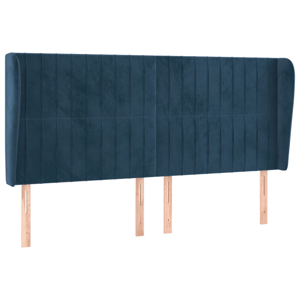 vidaXL Cabeceira cama c/ abas veludo 183x23x118/128 cm azul-escuro