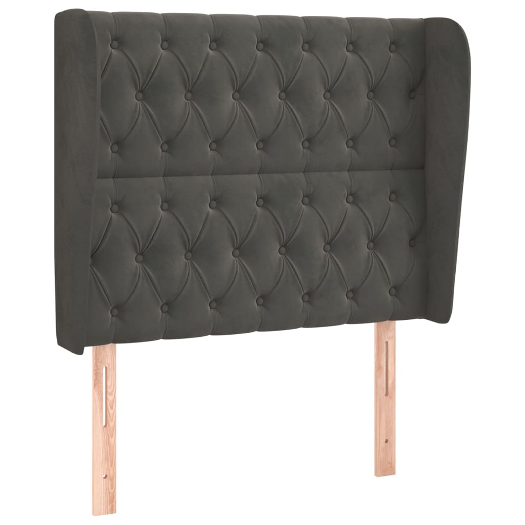 vidaXL Cabeceira cama c/ abas veludo 103x23x118/128 cm cinzento-escuro