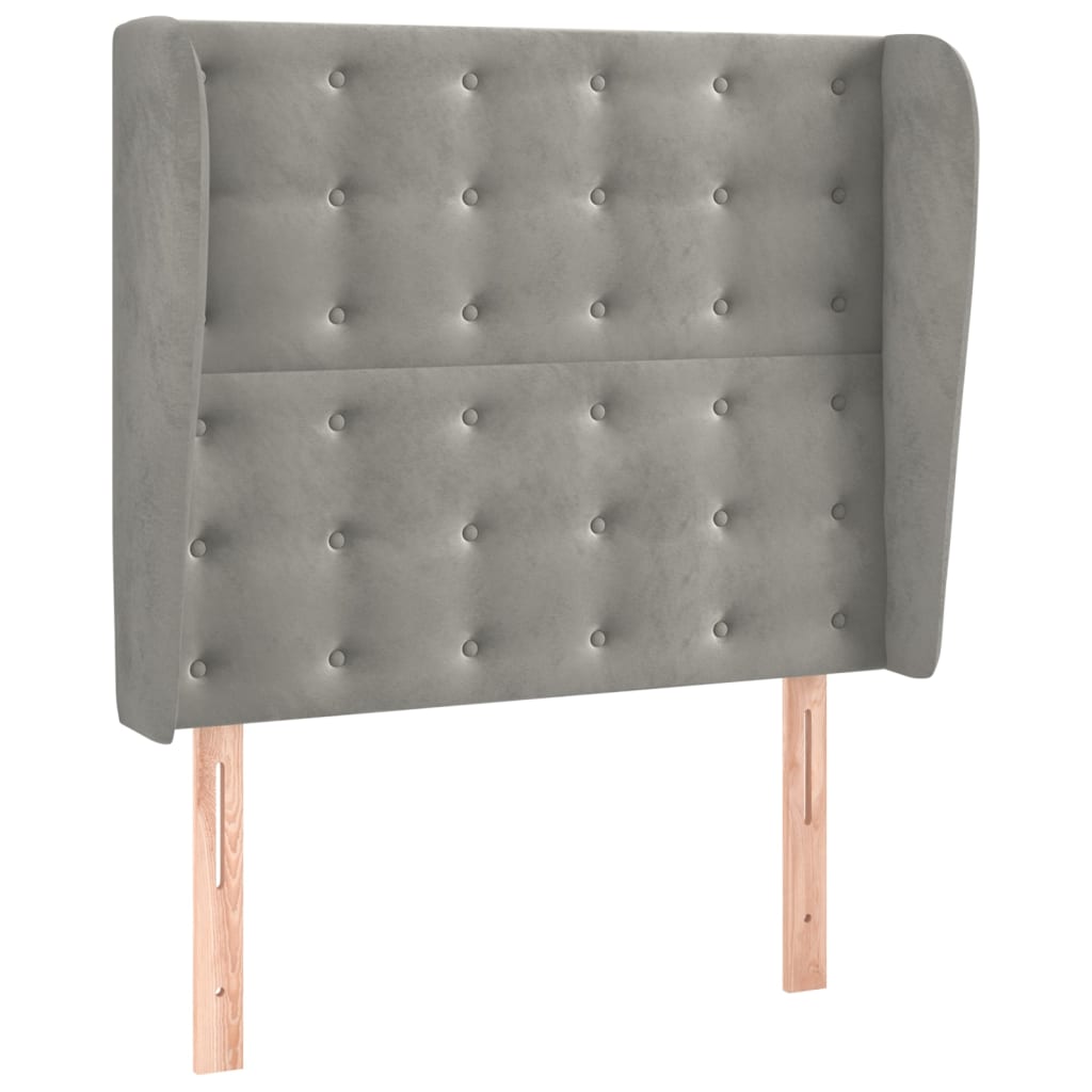 vidaXL Cabeceira de cama c/ abas veludo 83x23x118/128cm cinzento-claro