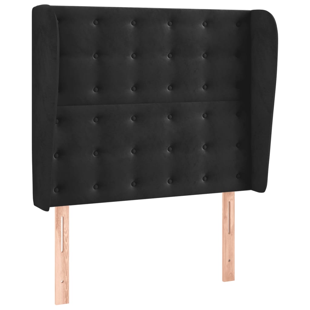vidaXL Cabeceira de cama c/ abas veludo 103x23x118/128 cm preto