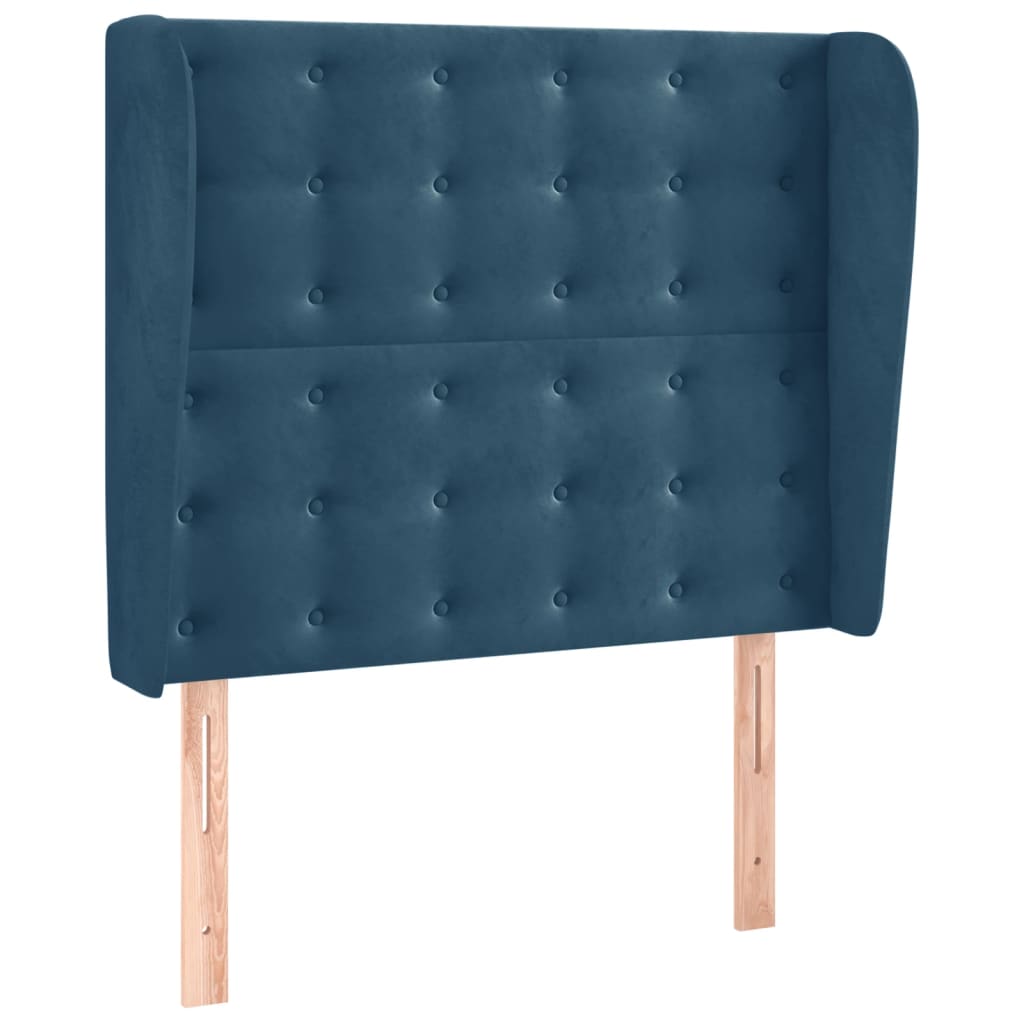 vidaXL Cabeceira cama c/ abas veludo 103x23x118/128 cm azul-escuro