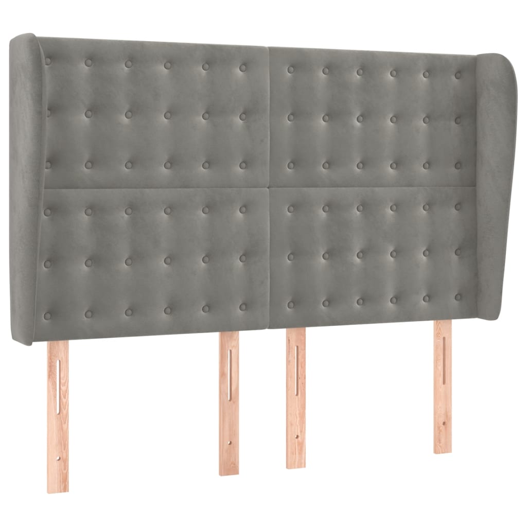vidaXL Cabeceira de cama c/ abas veludo 147x23x118/128cm cinza-claro
