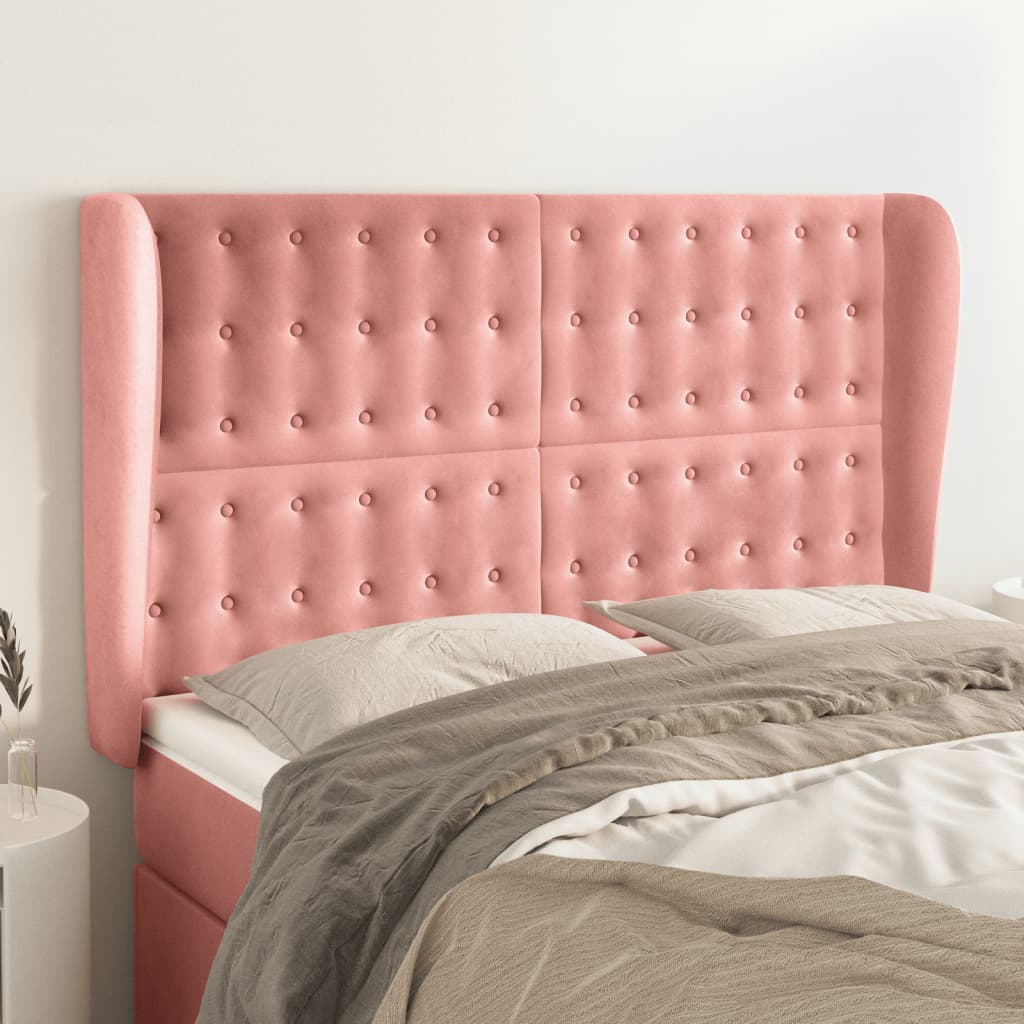 vidaXL Cabeceira de cama c/ abas veludo 147x23x118/128 cm rosa