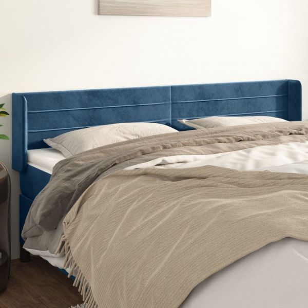 Cabeceira de Cama com Abas Veludo 203x16x78/88cm Azul-escuro - 3118978