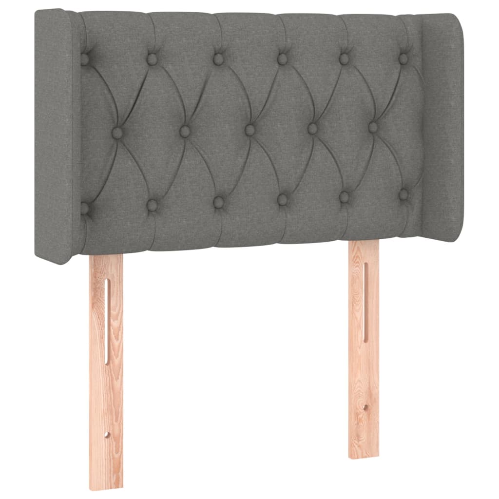 vidaXL Cabeceira de cama c/ abas tecido 83x16x78/88 cm cinzento-escuro