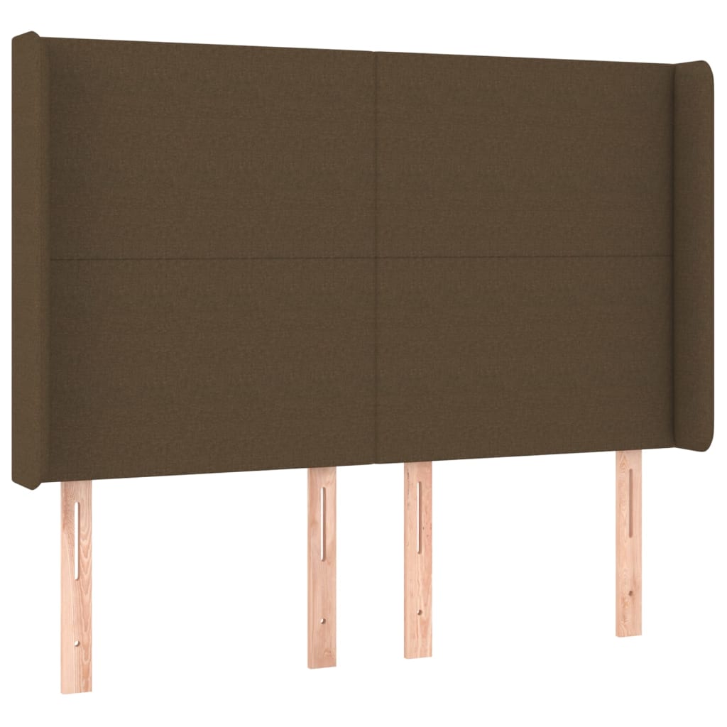 vidaXL Cabeceira cama c/ abas tecido 147x16x118/128 cm castanho-escuro