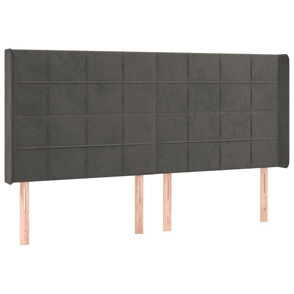 vidaXL Cabeceira cama c/ abas veludo 183x16x118/128 cm cinzento-escuro