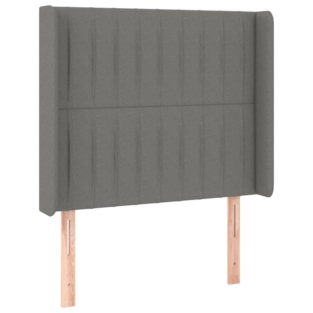 vidaXL Cabeceira cama c/ abas tecido 103x16x118/128 cm cinzento-escuro