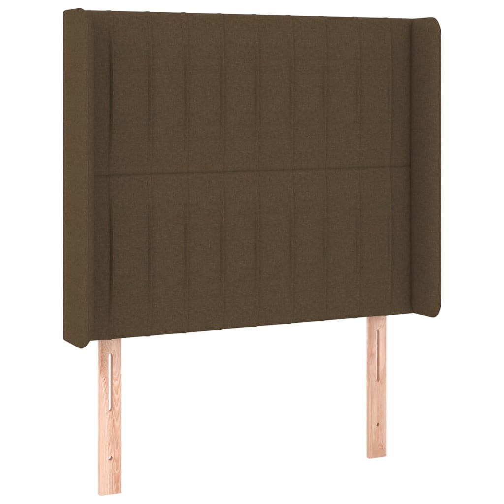 vidaXL Cabeceira cama c/ abas tecido 103x16x118/128 cm castanho-escuro