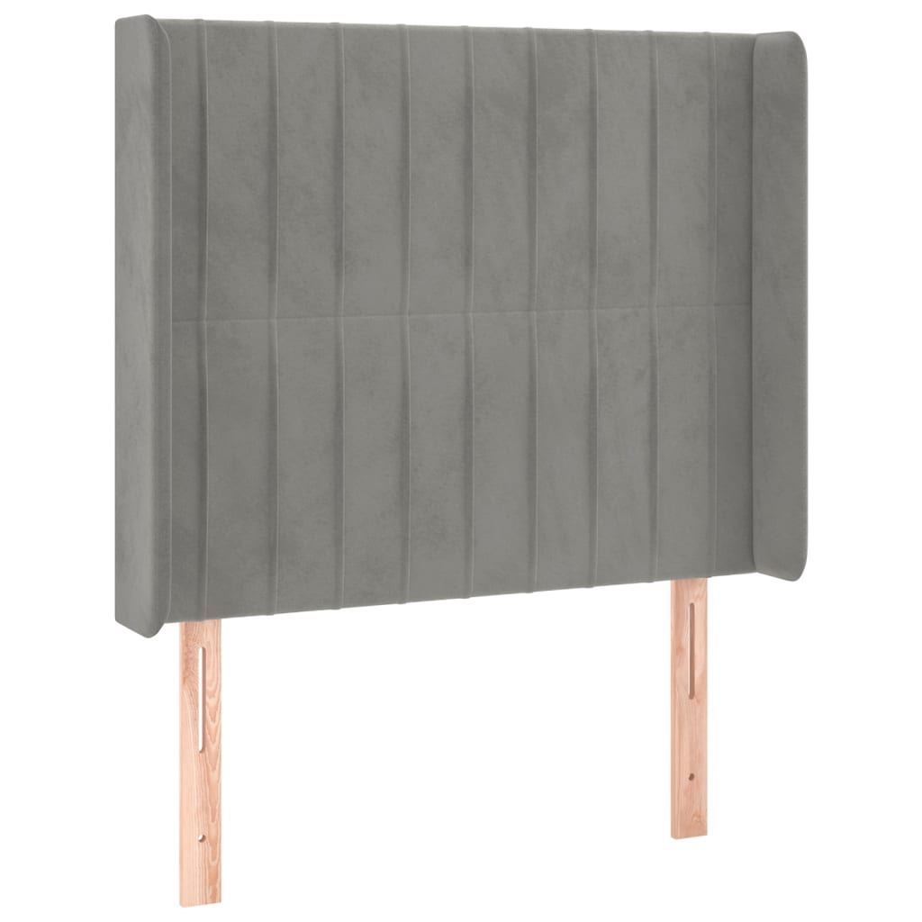vidaXL Cabeceira de cama c/ abas veludo 93x16x118/128cm cinzento-claro