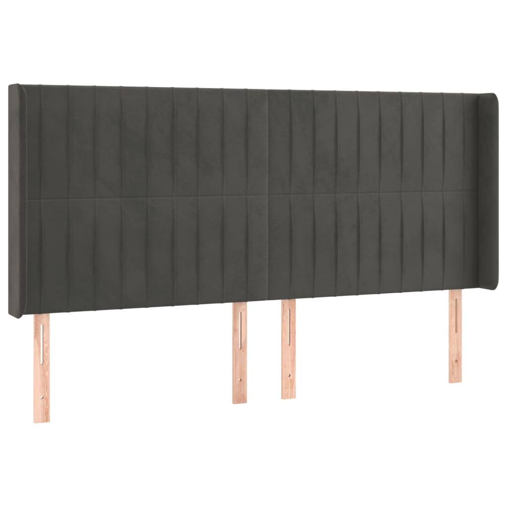 vidaXL Cabeceira cama c/ abas veludo 183x16x118/128 cm cinzento-escuro