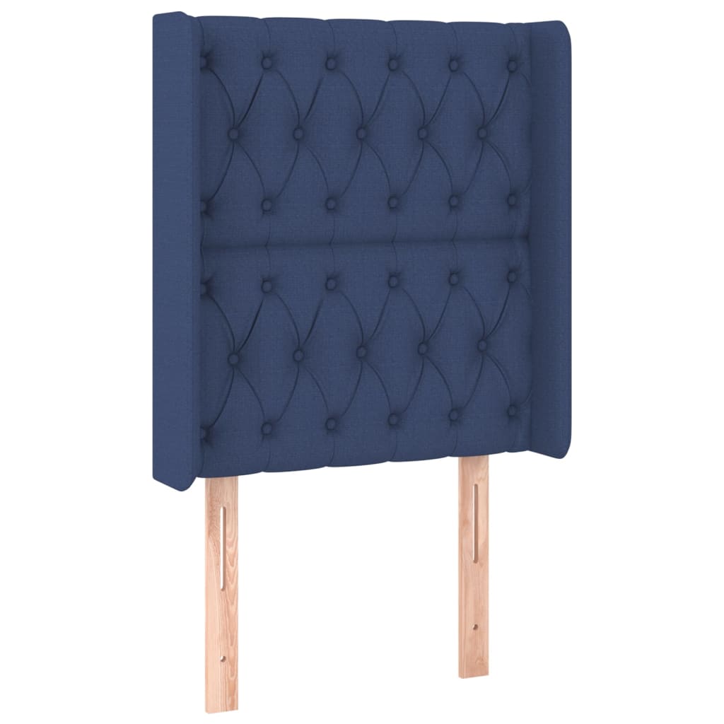vidaXL Cabeceira de cama c/ abas tecido 83x16x118/128 cm azul