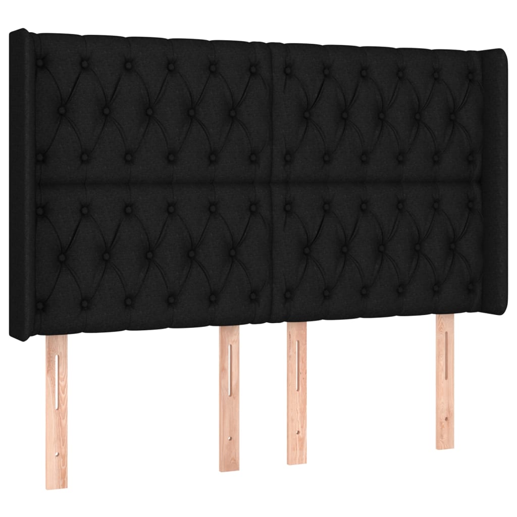 vidaXL Cabeceira de cama c/ abas tecido 147x16x118/128 cm preto