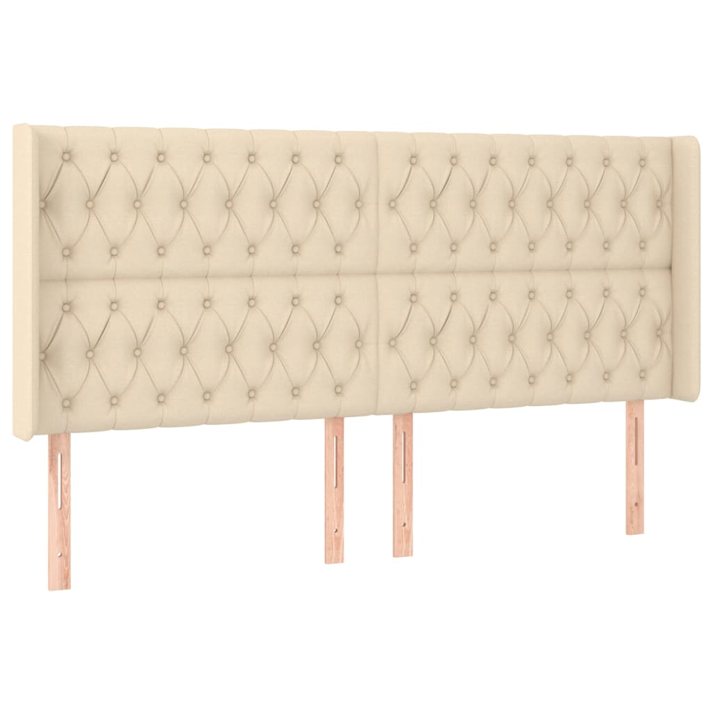 vidaXL Cabeceira de cama c/ abas tecido 183x16x118/128 cm creme