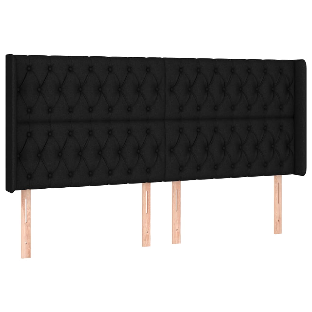 vidaXL Cabeceira de cama c/ abas tecido 203x16x118/128 cm preto
