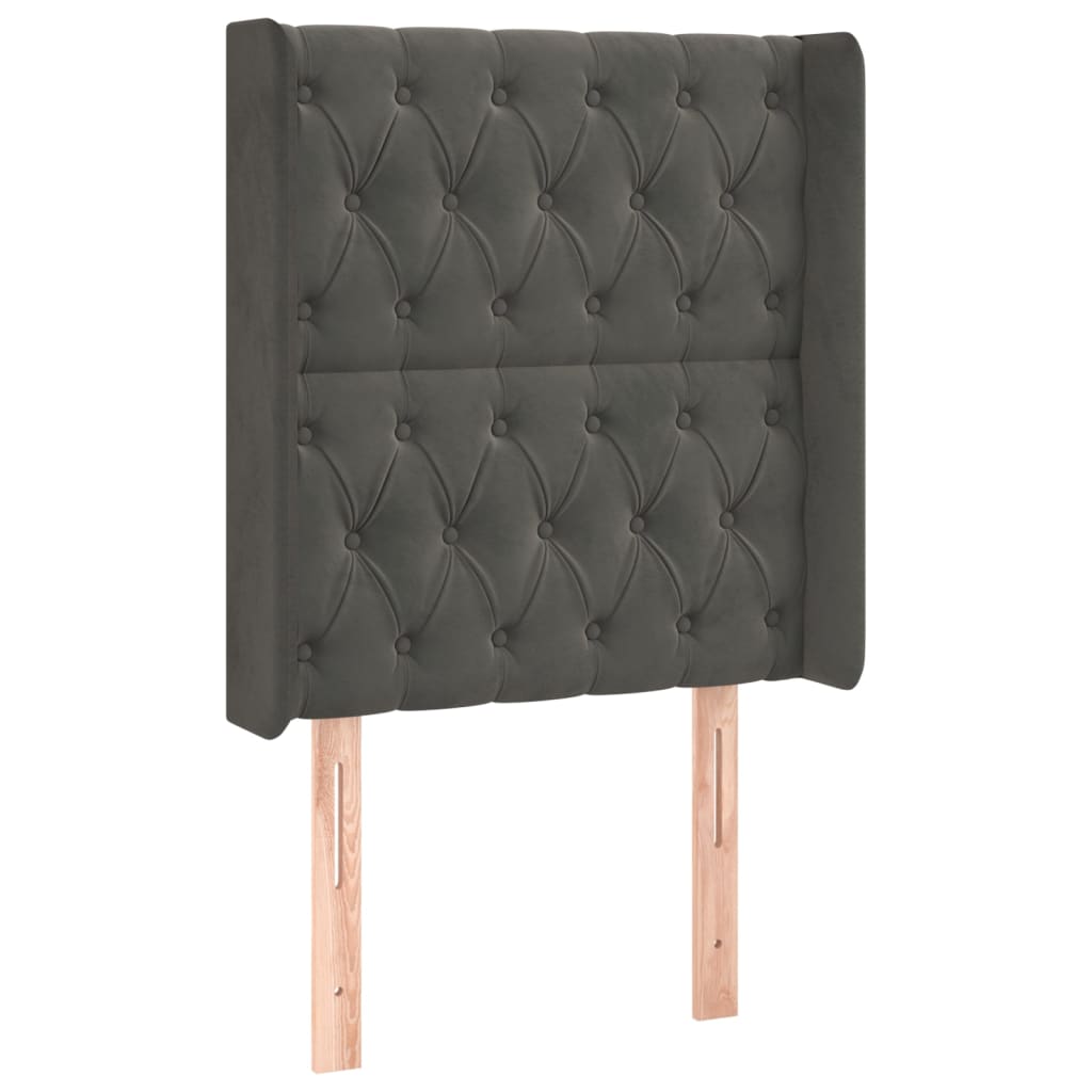 vidaXL Cabeceira cama c/ abas veludo 83x16x118/128 cm cinzento-escuro