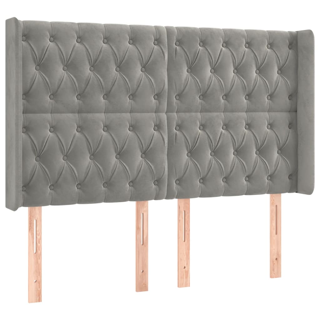 vidaXL Cabeceira cama c/ abas veludo 163x16x118/128 cm cinzento-claro