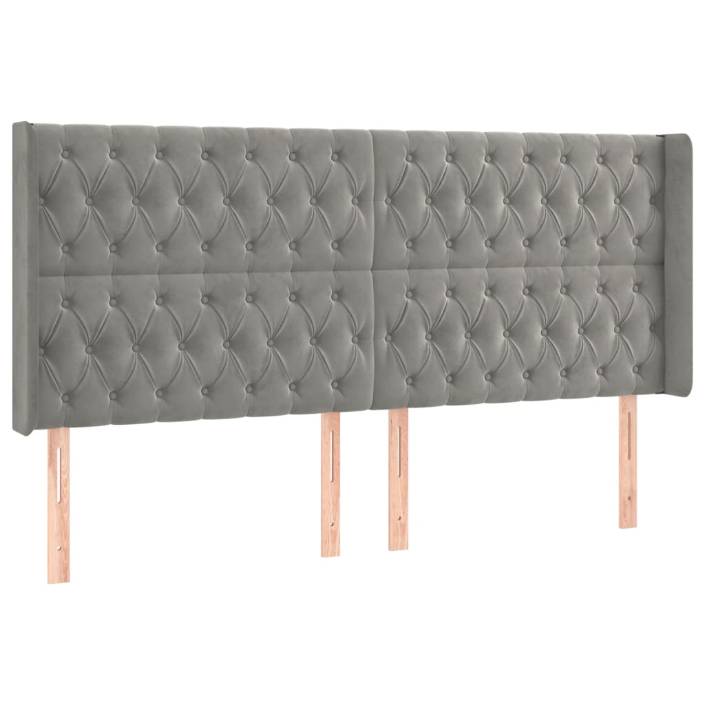 vidaXL Cabeceira cama c/ abas veludo 203x16x118/128 cm cinzento-claro