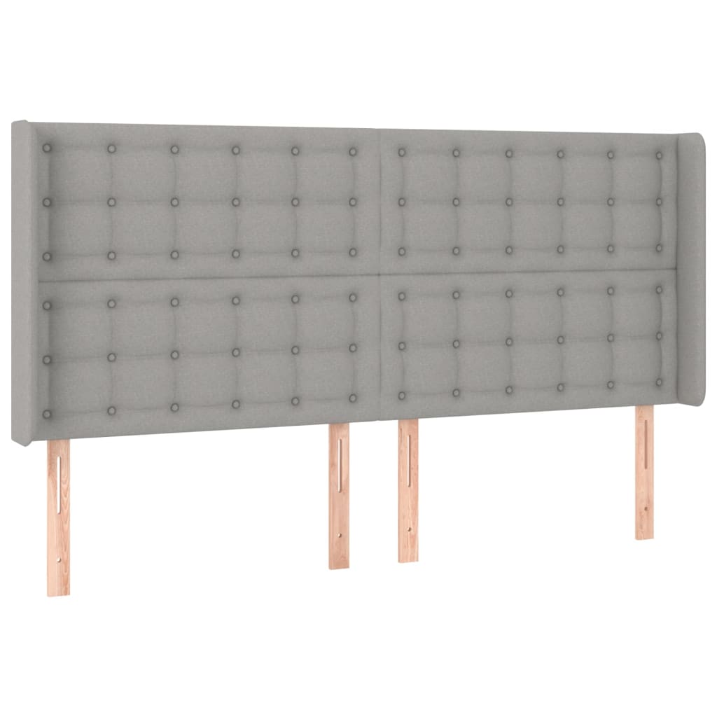 vidaXL Cabeceira cama c/ abas tecido 203x16x118/128 cm cinzento-claro