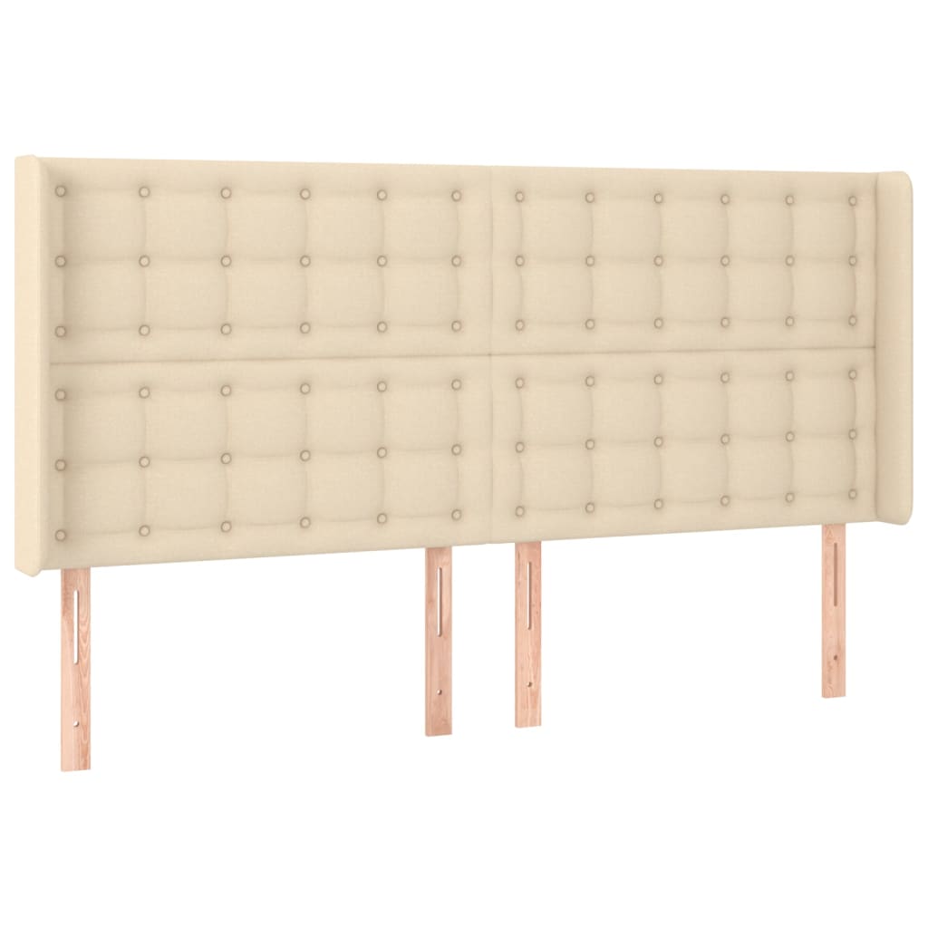 vidaXL Cabeceira de cama c/ abas tecido 203x16x118/128 cm creme