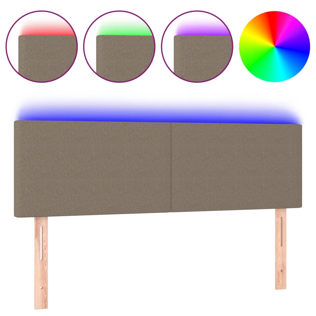 vidaXL Cabeceira cama luzes LED tecido 144x5x78/88cm cinza-acastanhado