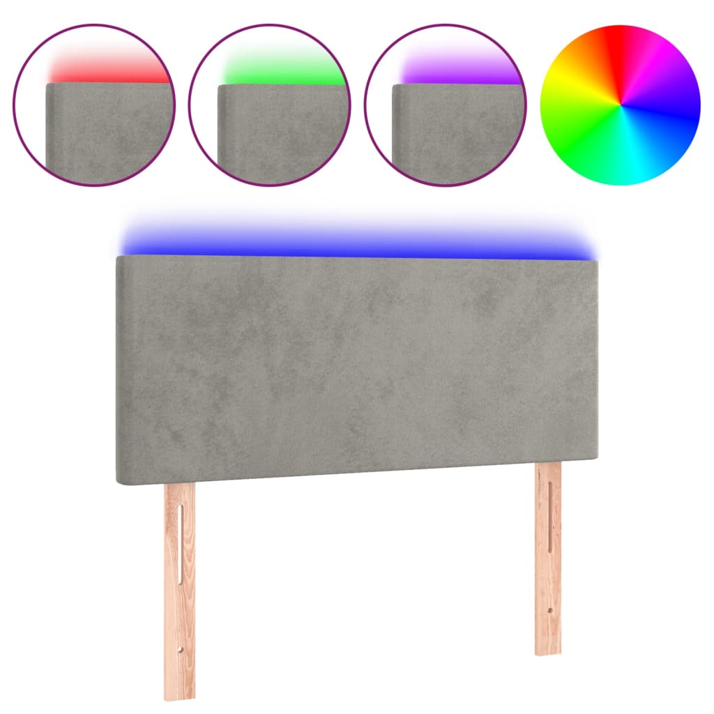 vidaXL Cabeceira de cama c/ luzes LED veludo 90x5x78/88 cm cinza-claro