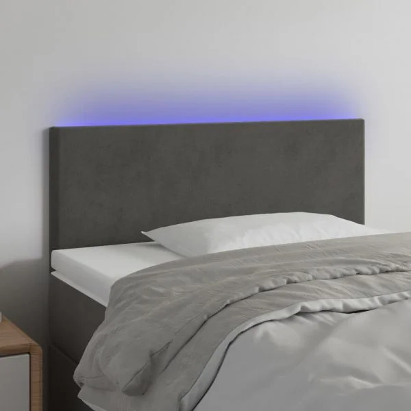 vidaXL Cabeceira de Cama C/luzes led Veludo 100x5x78/88cm Cinza-escuro - 1730850091